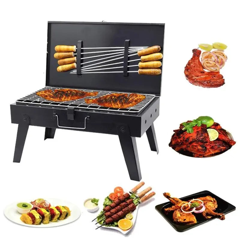 STARCAVE 52 cm Big Briefcase Charcoal Barbeque Grill with 8 Skewers