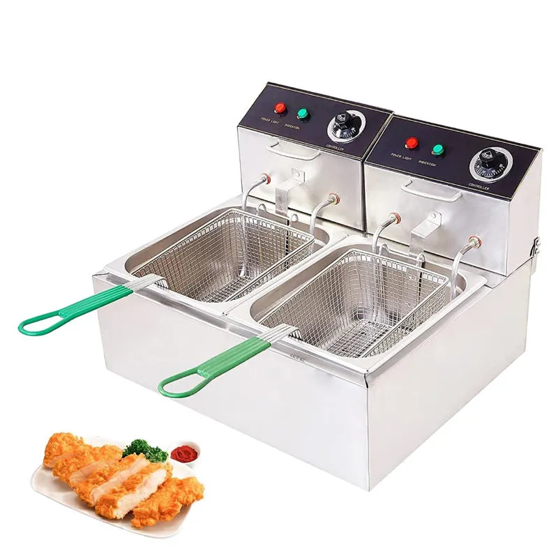 Heavy-Duty Double Pan 8+8L Electric Deep Fat Fryer 5000W, SS Body