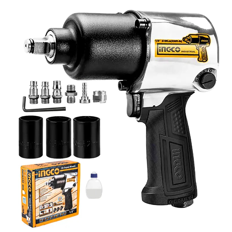 Ingco 1/2 Inch Air Impact Wrench With 6.2 Bar Pressure, 7000RPM, 610 Nm Max. Torque (AIW12562)